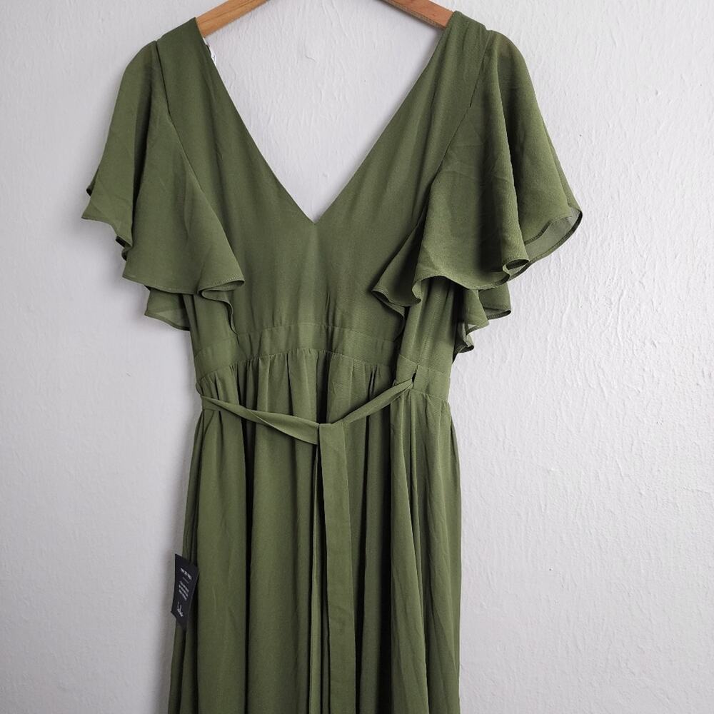 Lulus Convincing Grace Green Flutter Sleeve Wrap Maxi Dress Small Wedding Guest - Picture 8 of 10